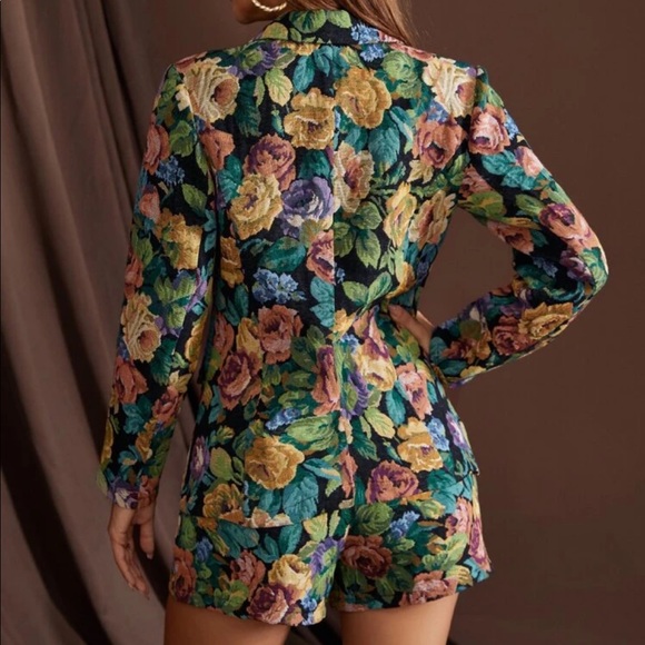 Multi Floral Print Lapel Blazer and Short Set Sz S New - Picture 3 of 5
